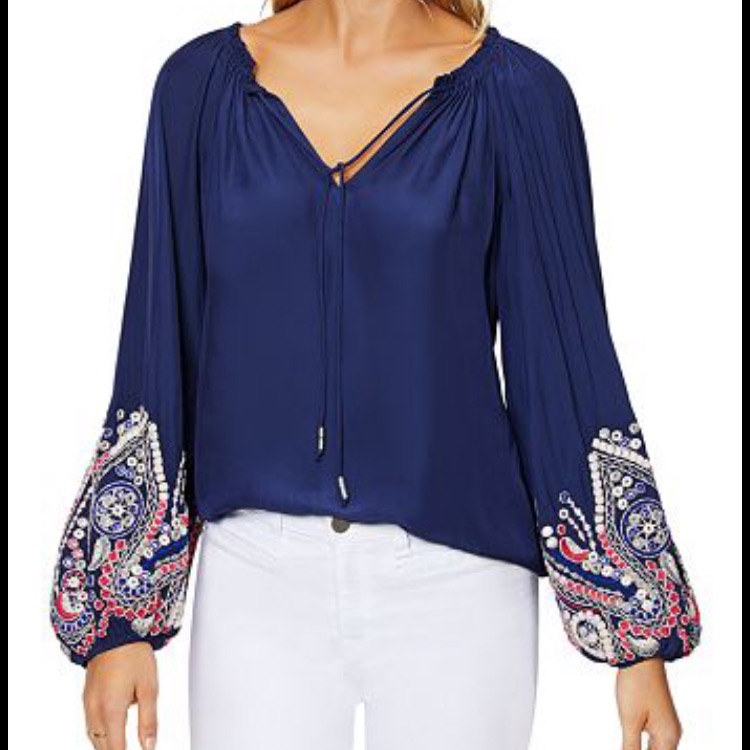 Ramy Brook Shanese Embroidered-Sleeve Blouse